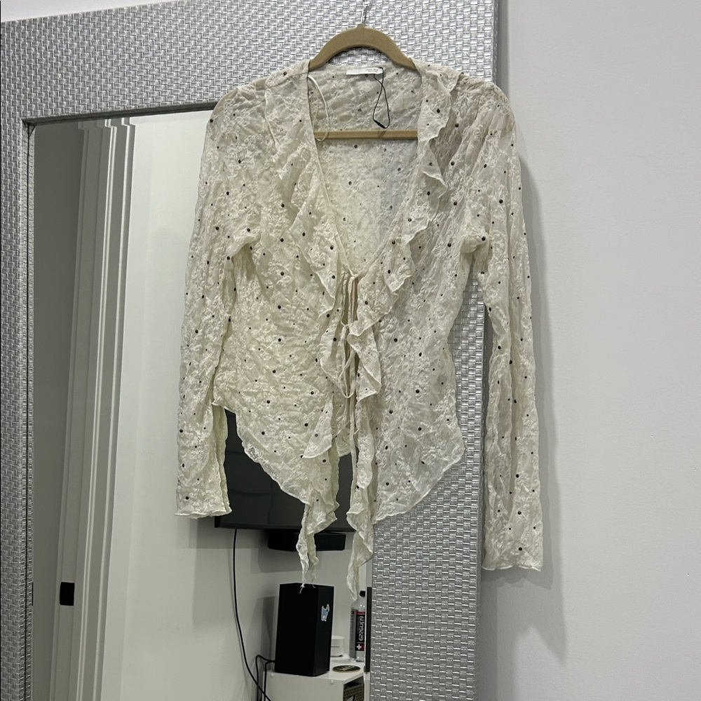 Zara Ivory Lace Ruffle Blouse